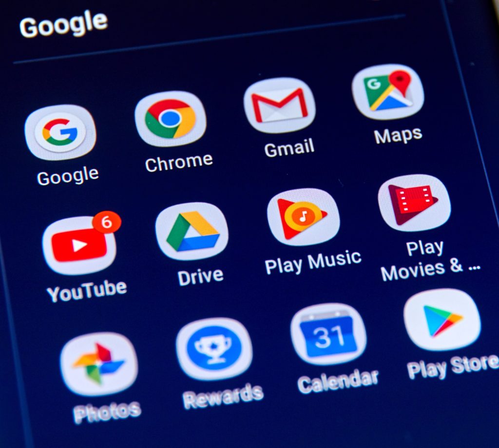 Google products on smartphone homescreen