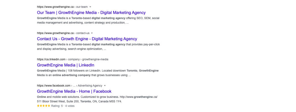 Google search results
