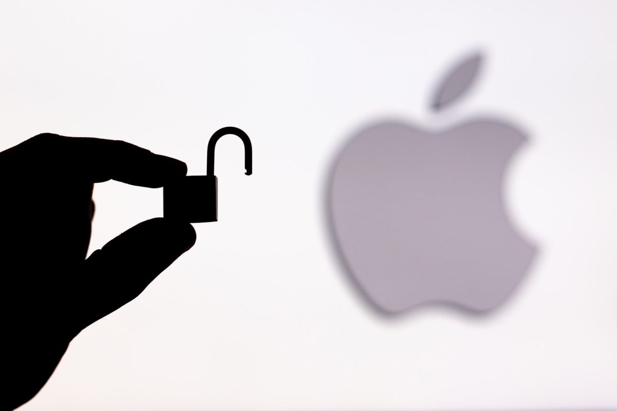 lock silhouette in front of apple logo
