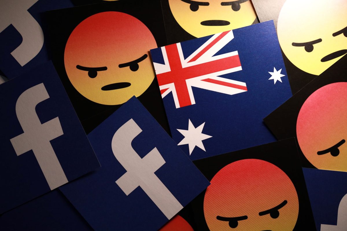 Facebook logo, australian flag, and emojis